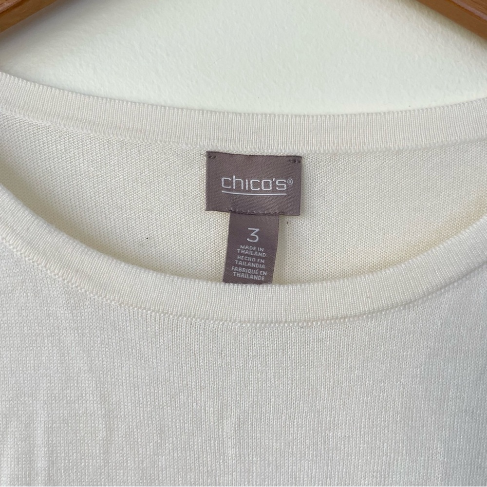 Chico’s Ivory Sweater Cashmere Blend Scoop Meck size 3 - Picture 6 of 8